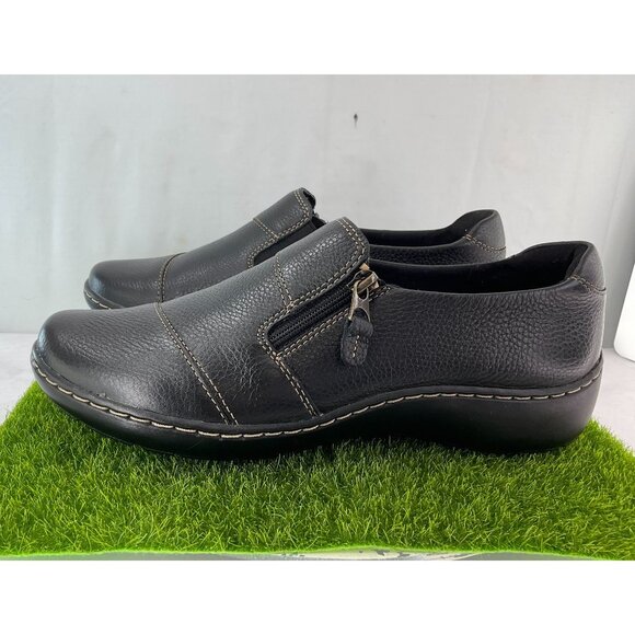 New Clarks Womens Leather Slip-On Comfort Shoes Size 9 Black - Picture 7 of 8